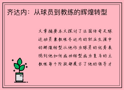 齐达内：从球员到教练的辉煌转型